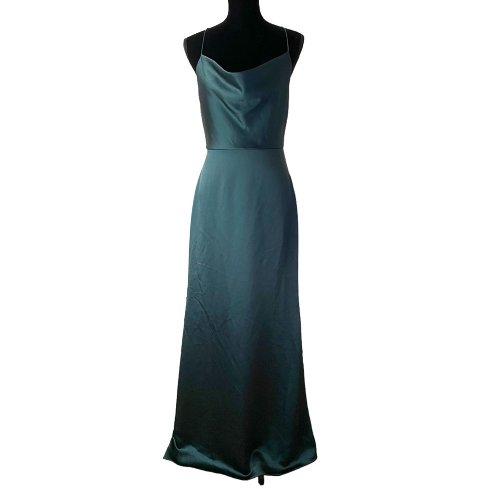 Dessy Collection Vivian Diamond cross cross cowl neck emerald gown maxi size 8